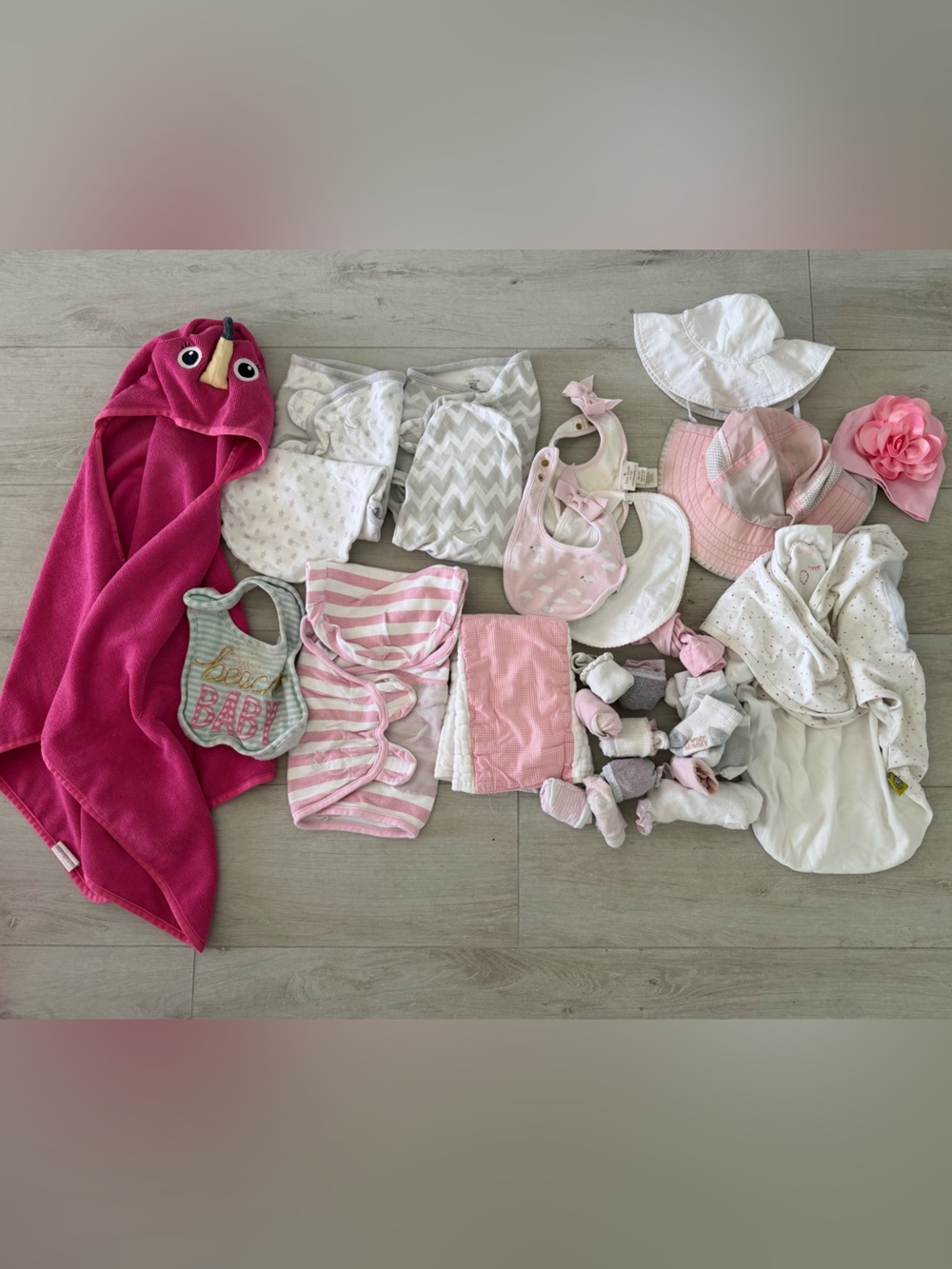Baby Girl Accessories - Swaddles, Bibs, Sun Hats, Towel, etc